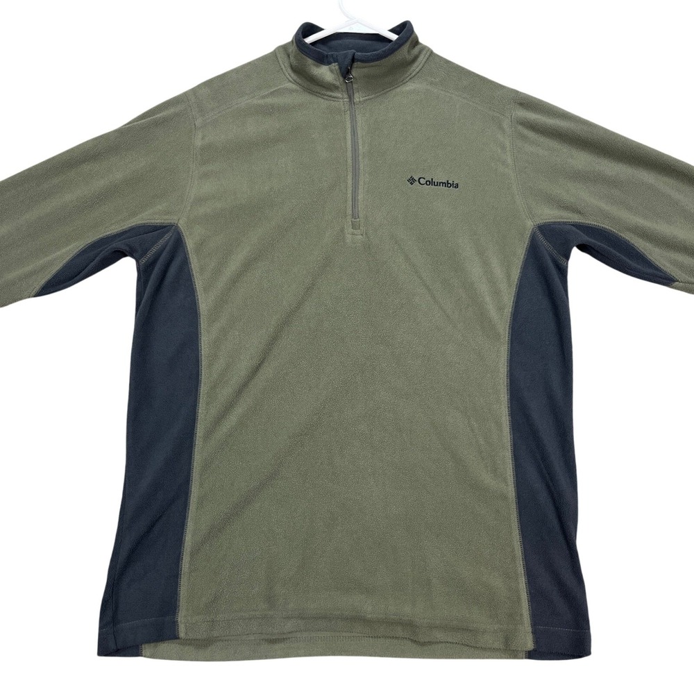 Columbia Mens Fleece 1/4 Zip Pullover Green Gray Size Small Outdoor Casual